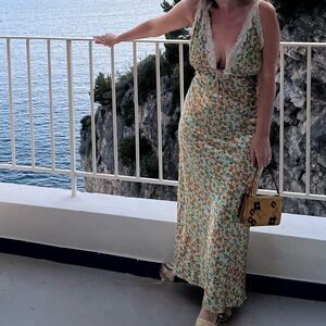 Floral Maxi Dress with Plunging Neckline